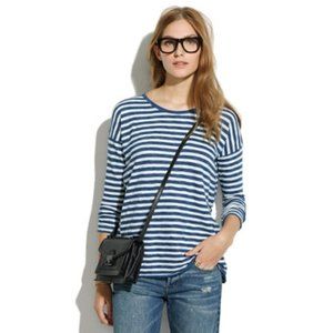 Madewell Blue and White Striped Three-quarter Length T-shirt